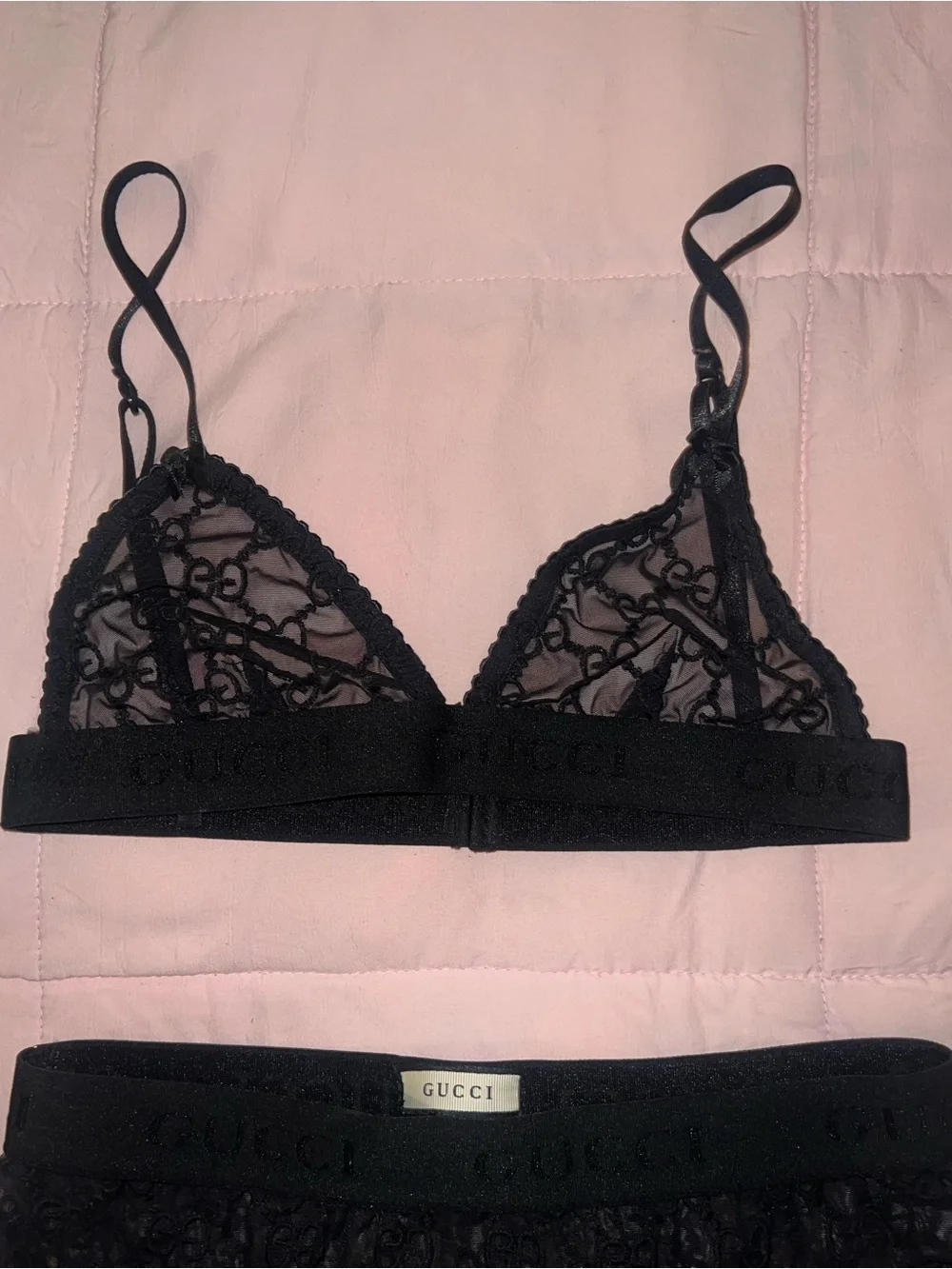 Gucci Black GG Lace Bralette and Brief Lingerie Set Authentic